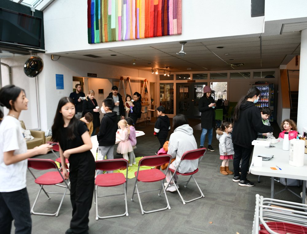 Volunteers at a community table